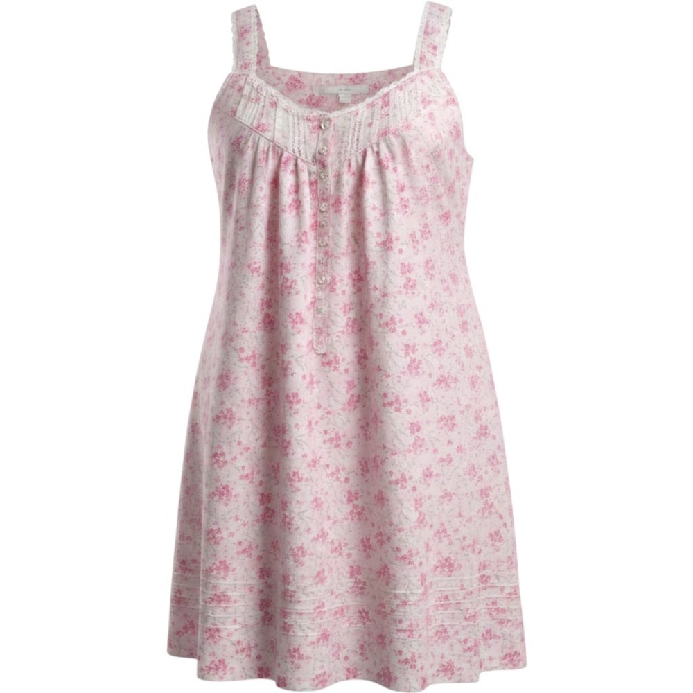 Eileen West Nightgown Womens Large Pink Floral Cotton Lace Sleeveless